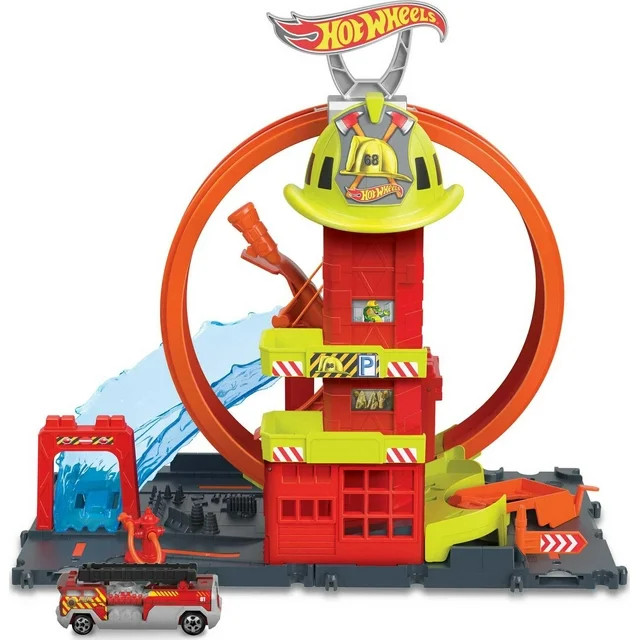 Hot Wheels City Super Loop Fire Station Playset & 1 Toy Firetruck in 1:64 Scale - Walmart.com | Walmart (US)