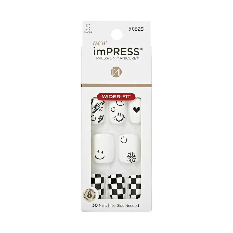 KISS imPRESS Short Wider Square Press-On Nails, White and Black, 30 Pieces | Walmart (US)