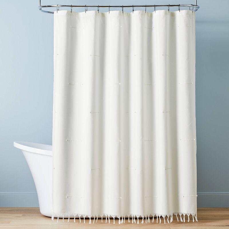 Clip Stitch Knotted Fringe Woven Shower Curtain Sour Cream - Hearth & Hand™ with Magnolia | Target