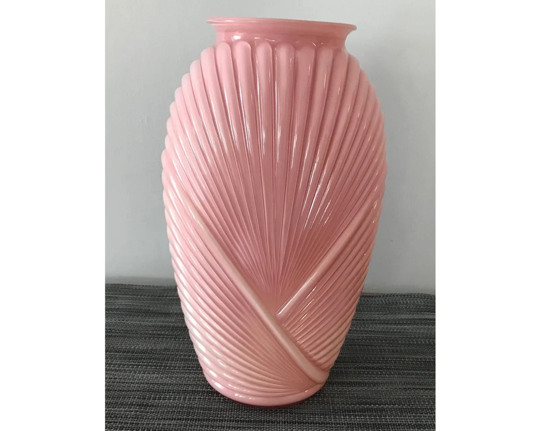 1980’s Pink Glass Art Deco Revival Vase, Anchor Hocking, Draped Shell Design, Cold Fire Paint, ... | Etsy (US)