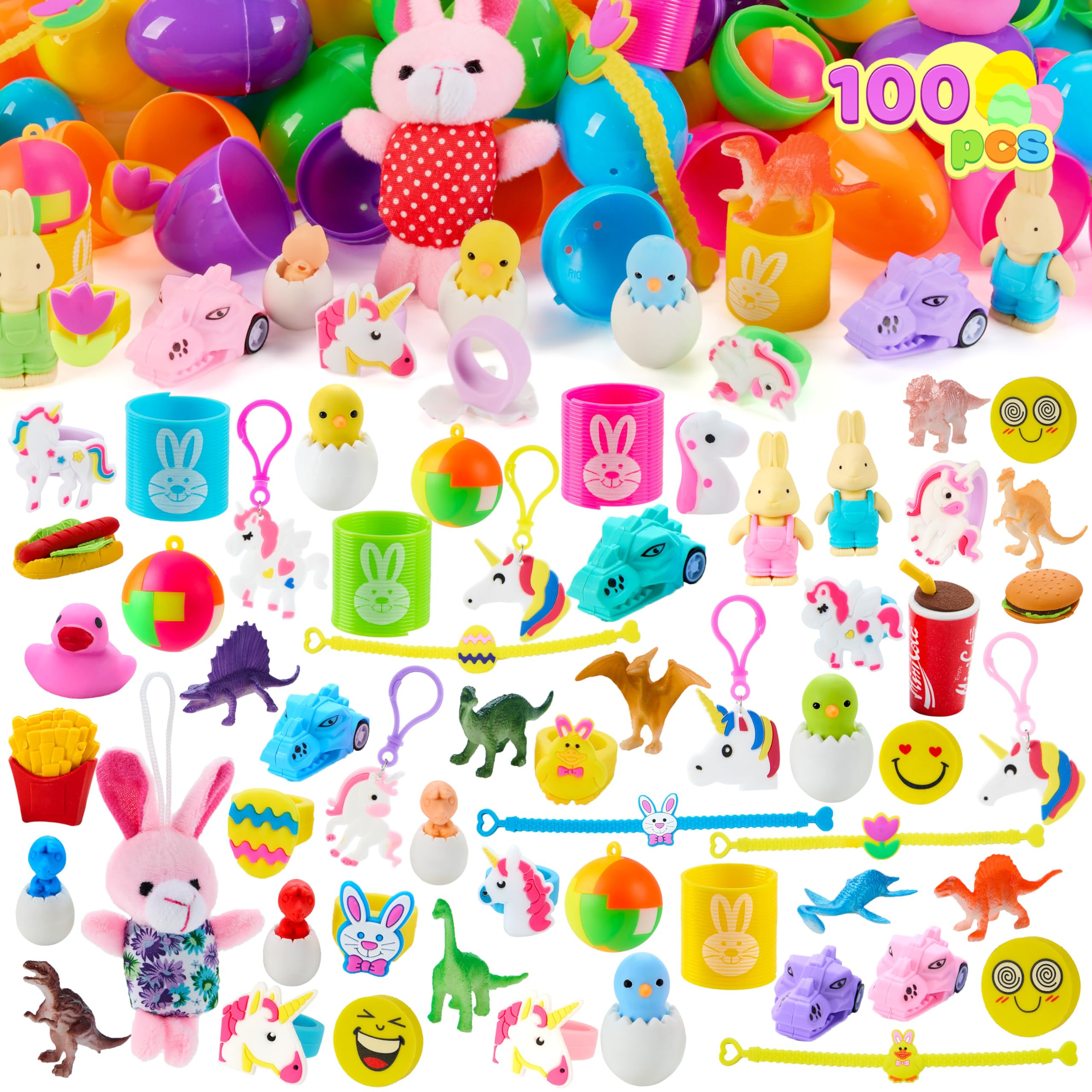 JOYIN 100 Pcs Prefilled Easter Eggs with Toys Plus Stickers, Filled with Toys Party Favors for Ki... | Amazon (US)