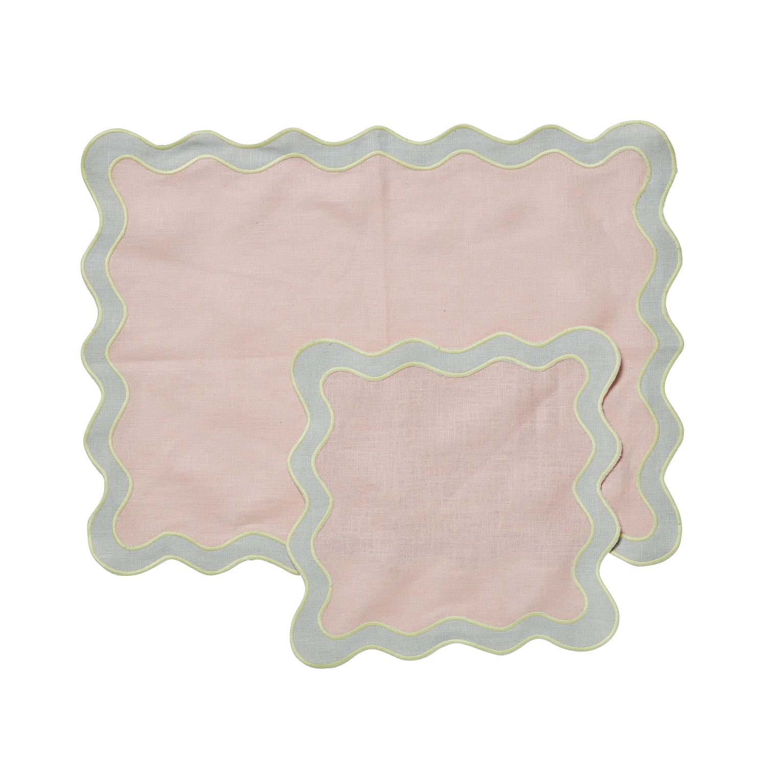 Set of 4 Placemats and Cocktail Napkins - Pale Pink and Seafoam | In the Roundhouse