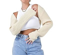 Women Y2K Crochet Shrug Sweater Knitted Long Sleeve Solid Color Open Front Cropped Cardigan Crop ... | Amazon (US)