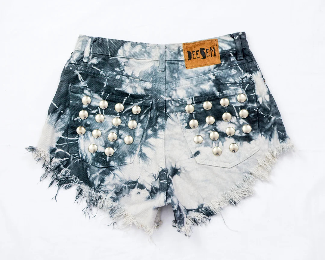 Tie Dye Denim Shorts Reworked Cutoffs Festival Cut off Studded Jean High Waist W29 Large - Etsy | Etsy (US)