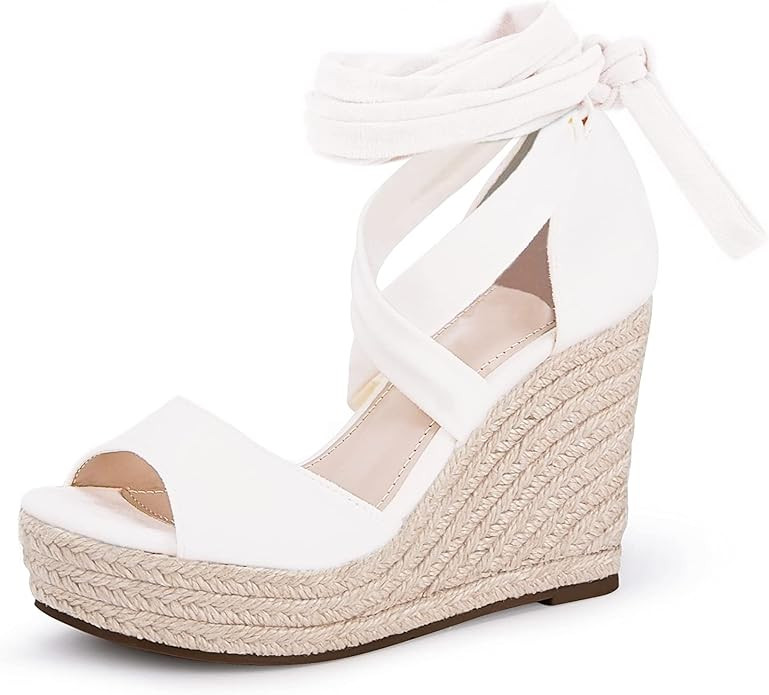 Womens Espadrilles Wedges Sandals Heels Open Toe Tie Lace Up Platform Ankle Strap Summer Dress Sh... | Amazon (US)