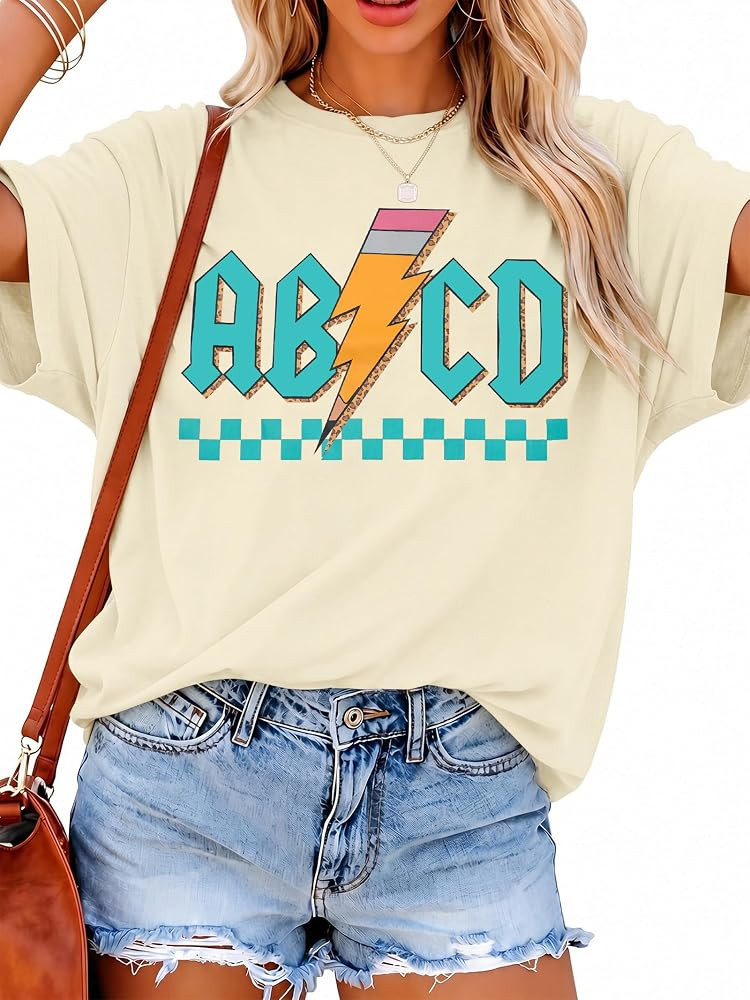 MAXIMGR Teacher Shirts Women Funny Rock'n Roll Shirt Life ABCD Pencil Graphic Short Sleeve Tee To... | Amazon (US)