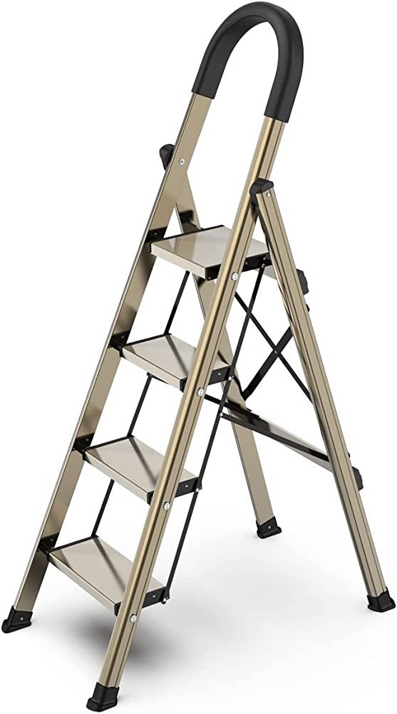 GameGem Lightweight Aluminum 4 Step Ladder Folding Step Stool Stepladders with Anti-Slip and Wide... | Amazon (US)