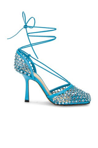 Bottega Veneta Stretch Lace Up Sandal in Pool - Blue. Size 38.5 (also in 36.5, 37, 37.5, 39.5, 40). | FWRD 