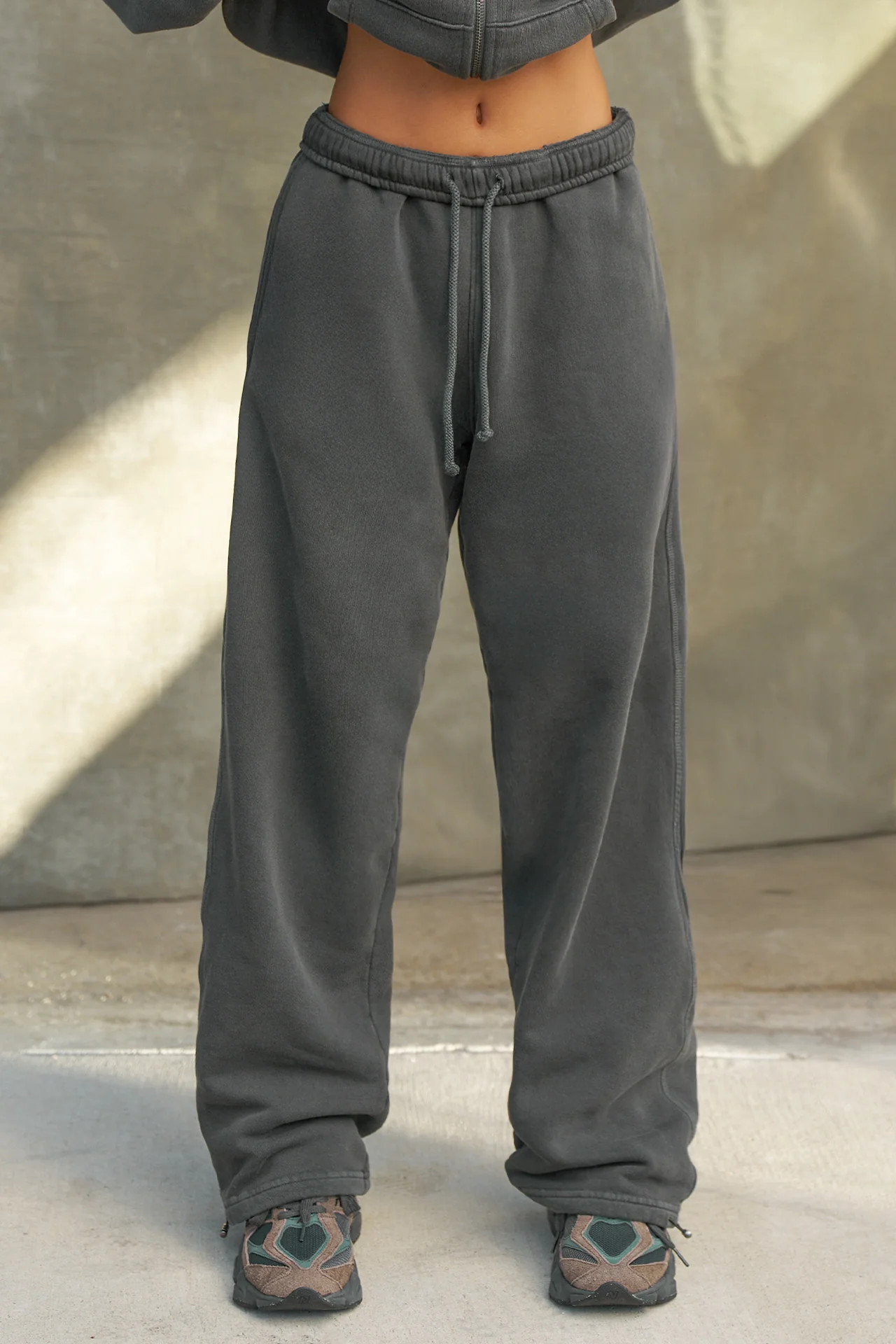 Oversized Straight Leg Jogger - Washed Black French Terry | Joah Brown