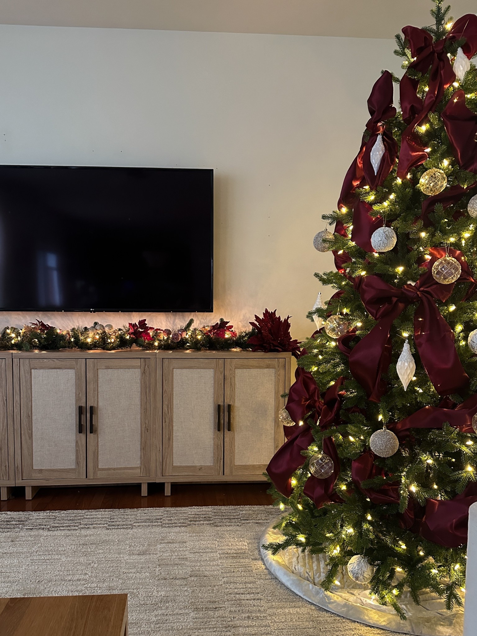 My 2025 Christmas tree bringing all the elegant vibes with burgundy bows! This is the National Tree Princeton Fraser Fir and I couldn’t be happier with it! My Harland and tree skirt are also from National Tree #ad #nationaltree #holidaydecor #holidayseason #tistheseason #christmasdecor

#LTKHoliday #LTKHome