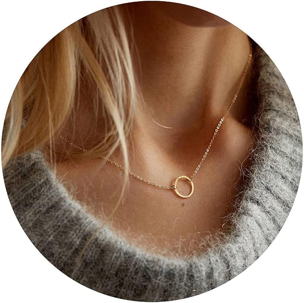Layered Necklace Dainty Disc Chokers Necklace14K Real Gold Plated Necklace for Women Christmas Gift | Amazon (US)
