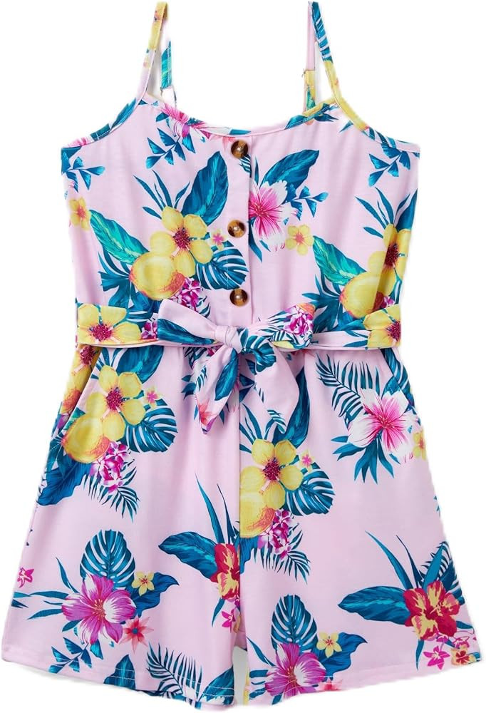 PATPAT Girls Rompers with Pockets Spaghetti Strap Hawaiian Jumpsuits 5-14Y | Amazon (US)
