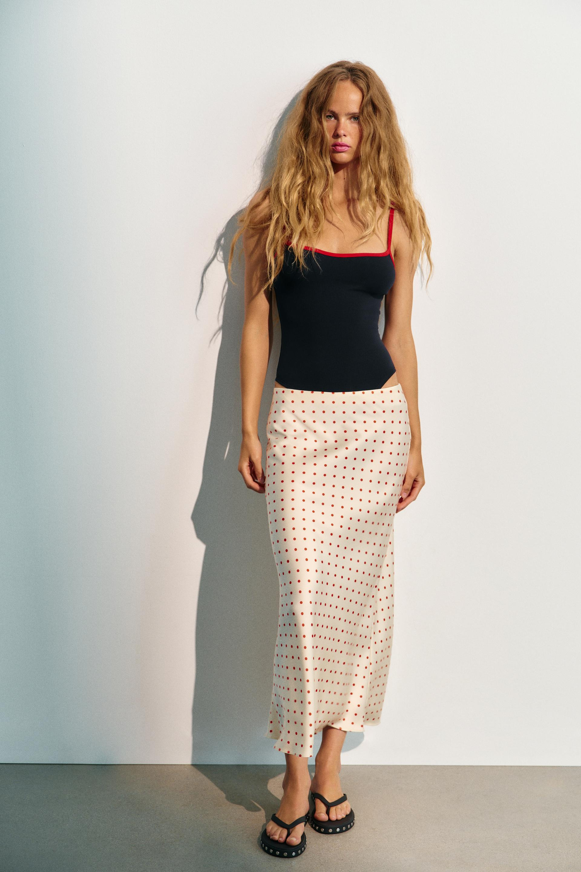 Zara - Satin Effect Midi Skirt - Women - Brown Ecru - Women | Zara US