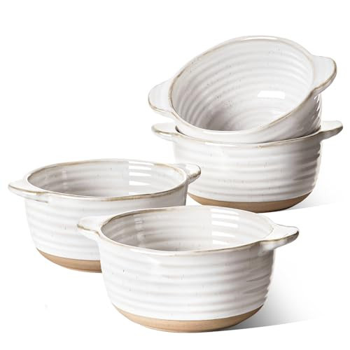 LE TAUCI Soup Bowls with Handles, 20 oz French Onion Soup Crocks, Soup Bowl Oven Safe for Chili, Beef Stew, Ceramic Bowl Set - 5.5 Inch, Set of 4, Arctic White | Amazon (US)