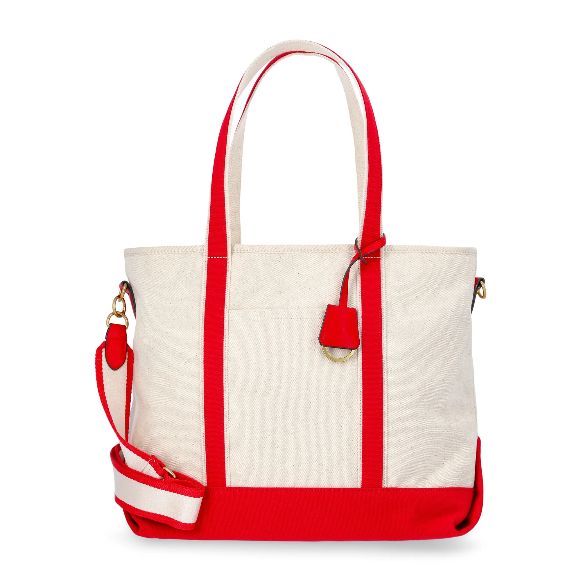 Free Assembly Women's Medium Canvas Tote, Natural/Red Star | Walmart (US)