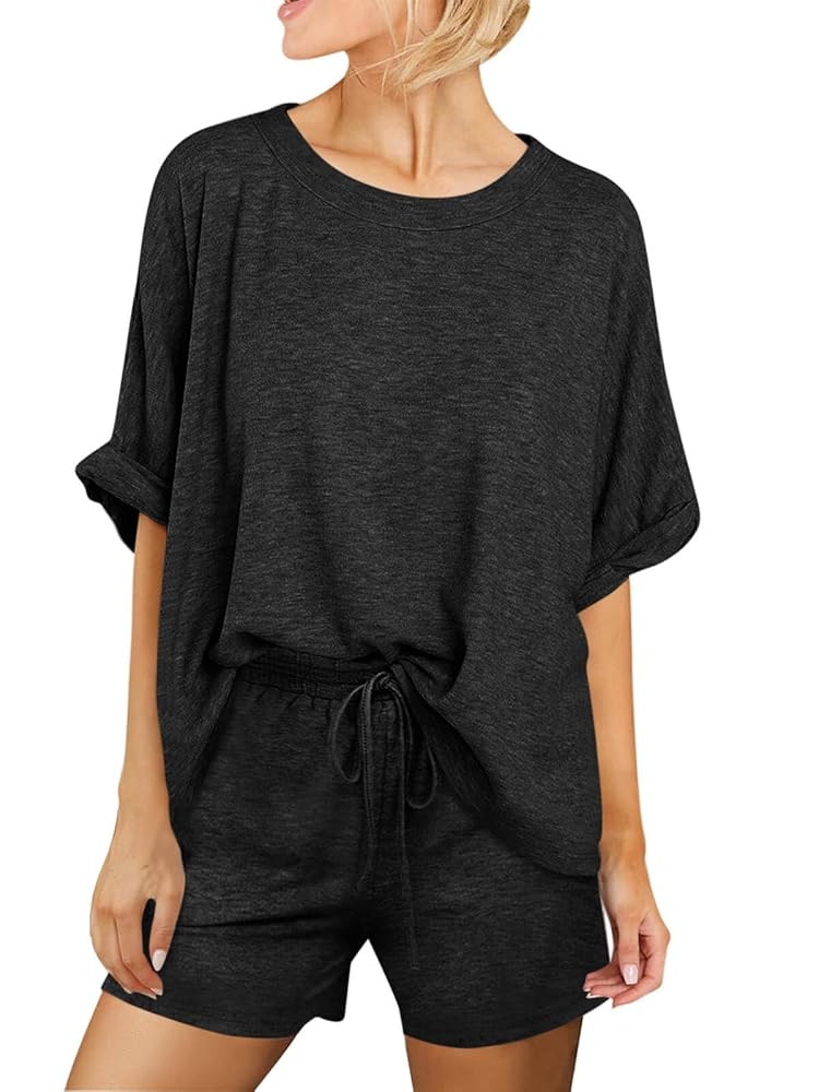 Tankaneo Womens 2 Piece Lounge Sets Oversized Short Sleeve T-shirts Drawstring Shorts Pajamas Sum... | Amazon (US)