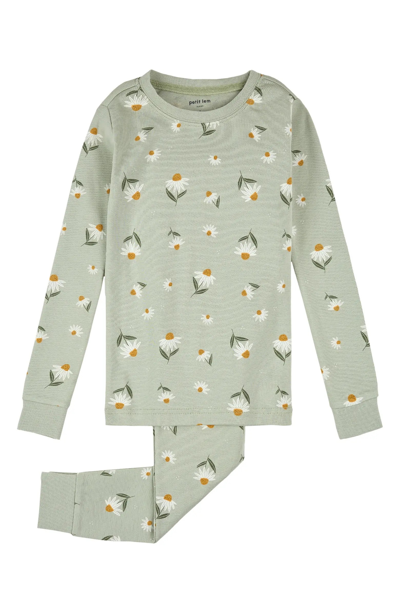 Kids' Floral Print Glow in the Dark Fitted Two-Piece Organic Cotton Rib Pajamas | Nordstrom