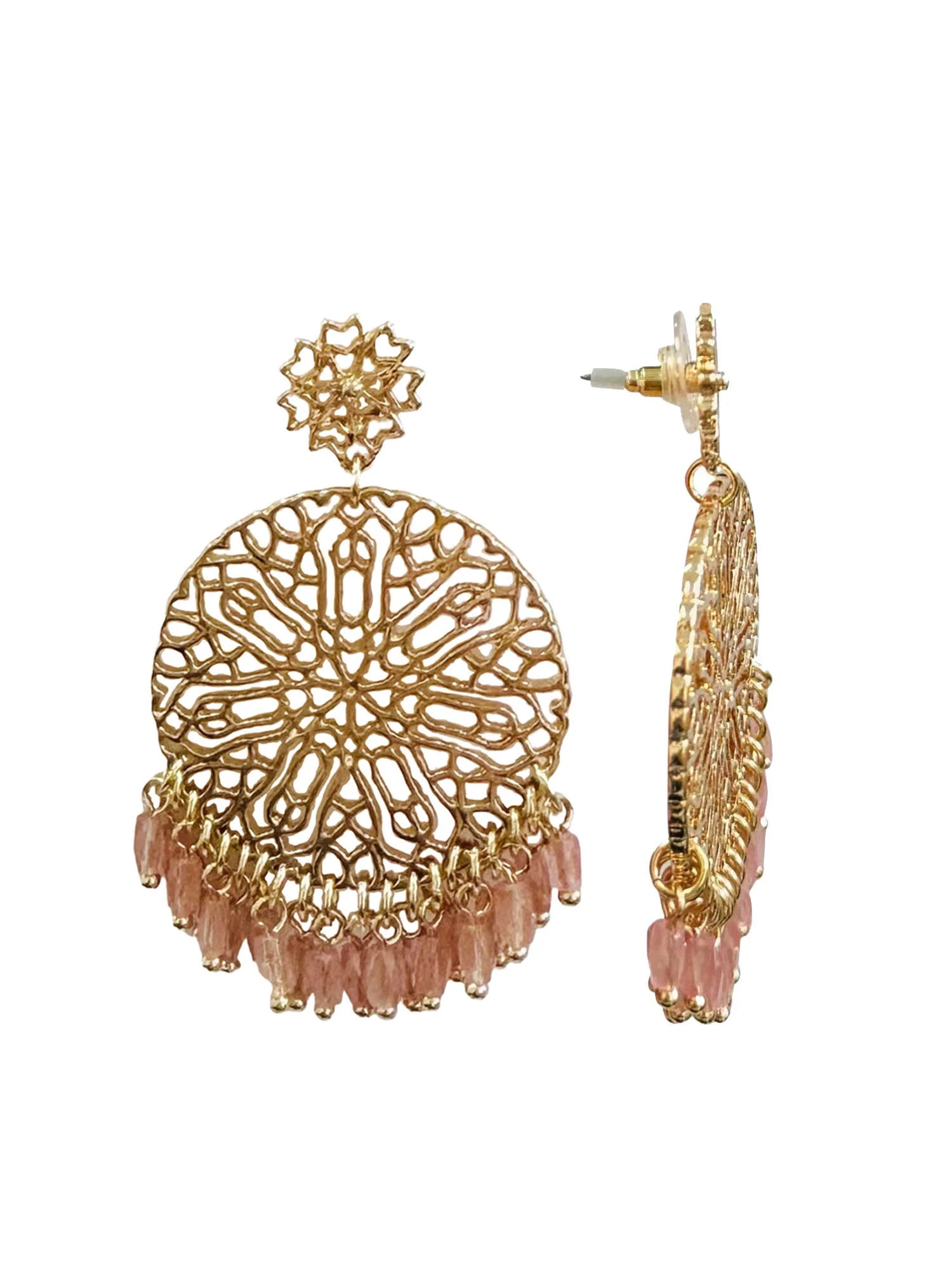 Time and Tru Pink Beaded Fringe Filagree Earrings | Walmart (US)
