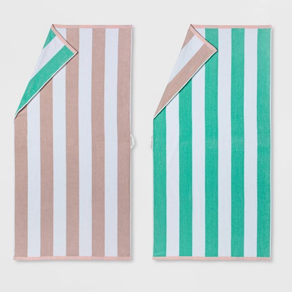 2pk Reversible Striped Beach Towel Set - Sun Squad™ | Target