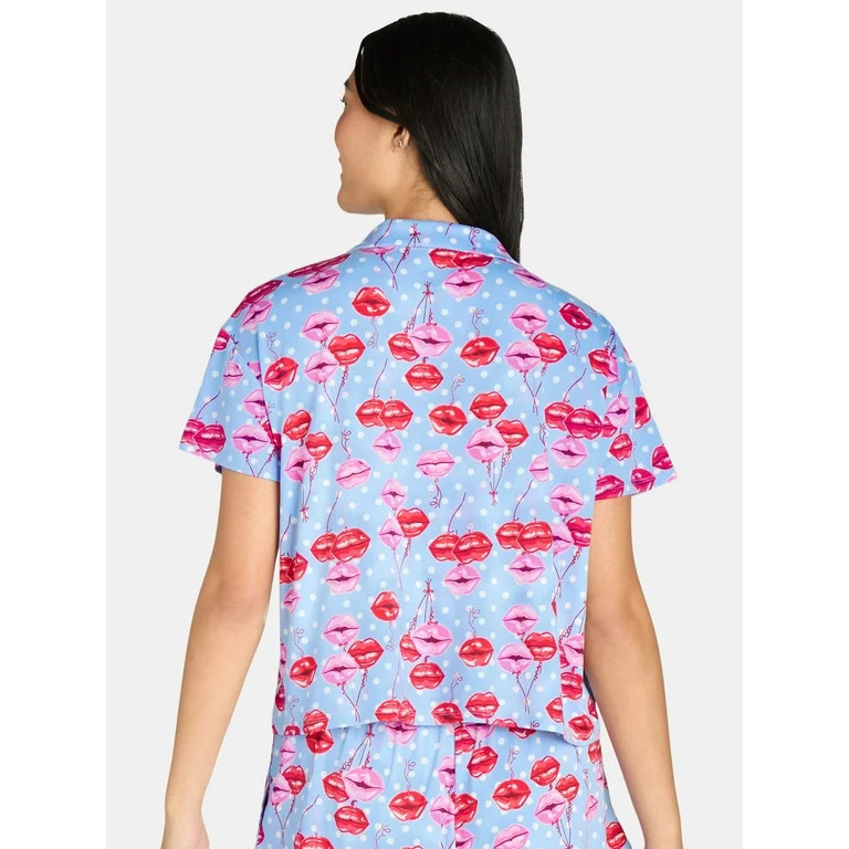 Women’s Valentine’s Day Print Shorty Notch Collar Pajama Set from Way to Celebrate, 2-Piece, ... | Walmart (US)
