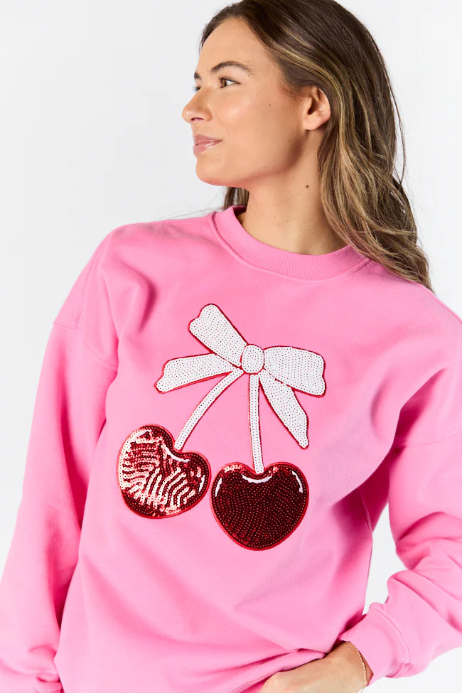 Cherry Patch Pink Oversized Sweatshirt | Pink Lily