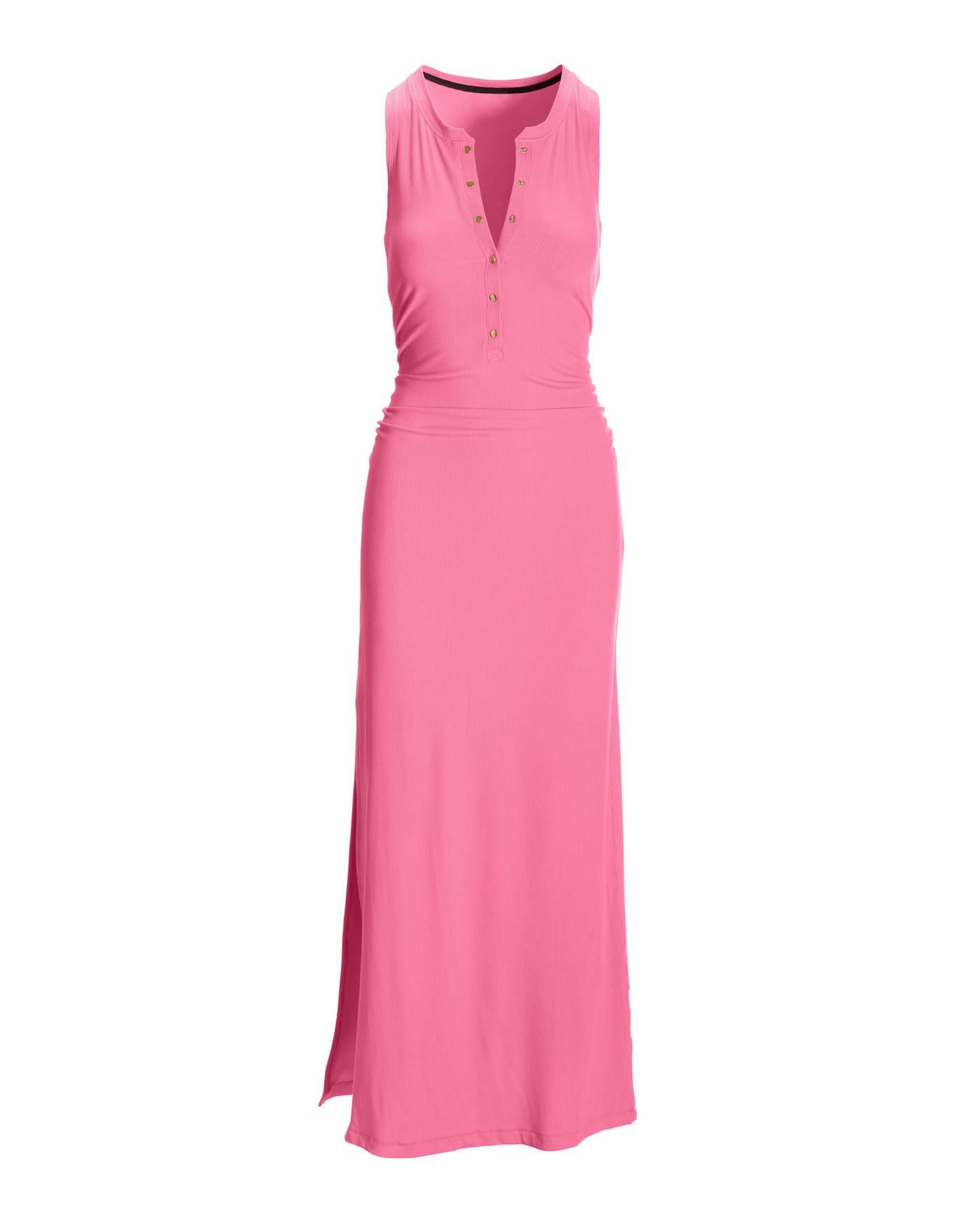 Ruched Knit Henley Maxi Dress Begonia Pink | Boston Proper