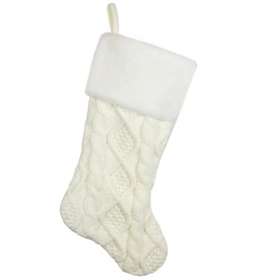 Northlight Cable Knit Christmas Stocking with Faux Fur Cuff - 20.5" - Cream and White | Target