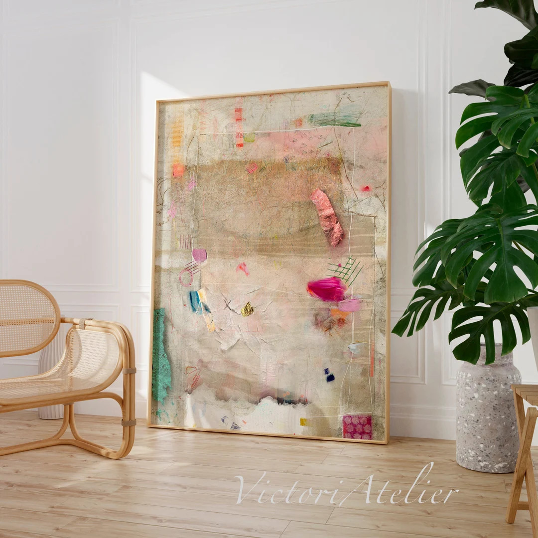Abstract painting print, Neutral colors large minimalist abstract art, Modern textured beige pink... | Etsy (US)