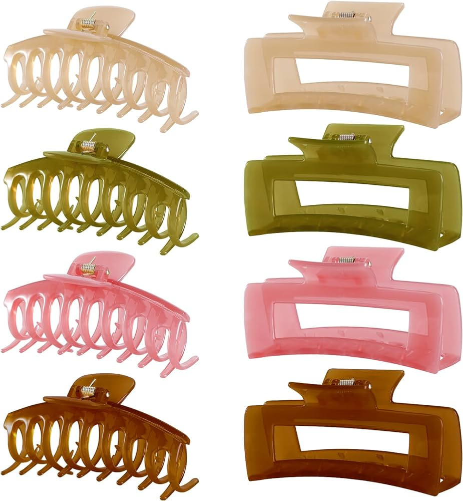 LuSeren 8 Pack Jelly Hair Clips for Women, 4.3 Inch Large Hair Claw Clips, Strong Hold, Non-Slip,... | Amazon (US)