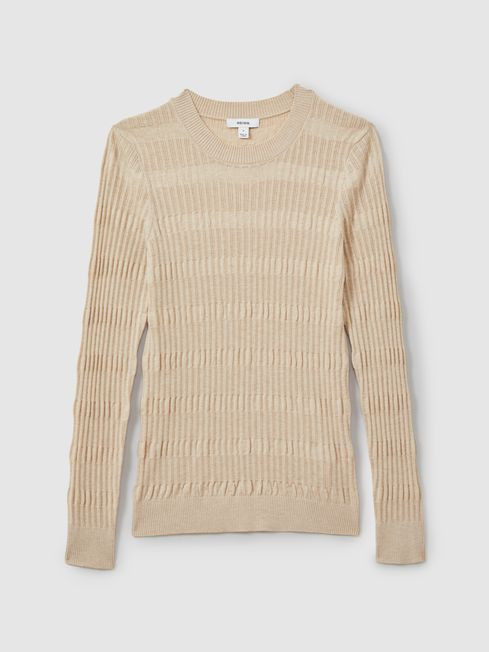 Ribbed Crew Neck Top in Ivory | Reiss US