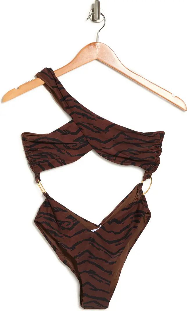 WEWOREWHAT Tiger Stripe Print Asymmetrical Crossover One-Piece Swimsuit | Nordstromrack | Nordstrom Rack