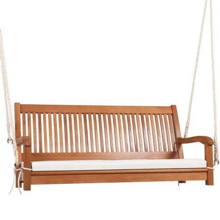 2-Person Hanging Porch Swing Wood Bench with Cushion Curved Back | Walmart (US)