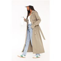 Tall Khaki Panel Detail Belted Trench Coat | PrettyLittleThing US