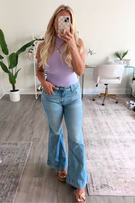 True to size in flares size 6 short and a medium in the skims dupe bodysuit- shoes are old from target and linked similar 