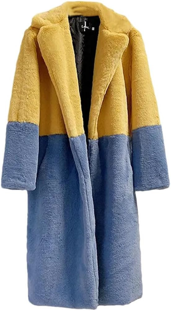 Women's Plush Coats Long Lapel Faux Fur Jacket Fluffy Artificial Fur Jacket Natural Fur Coat yell... | Amazon (US)