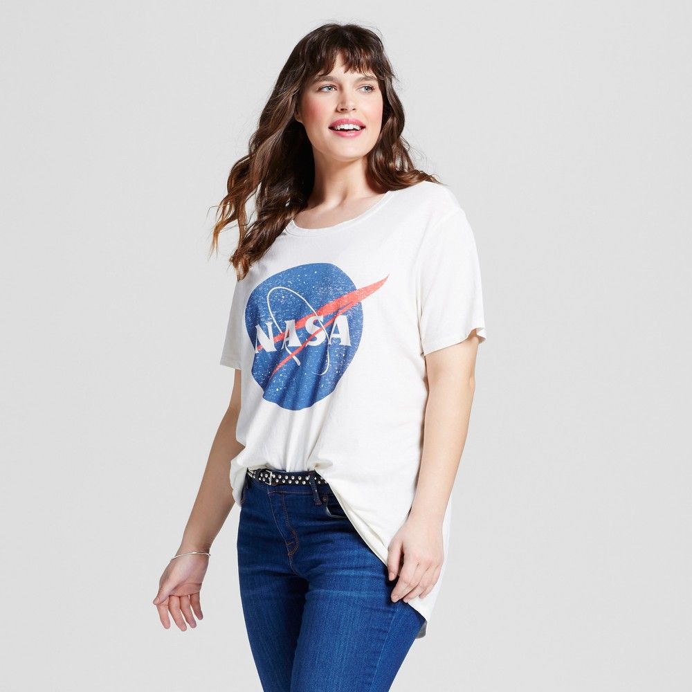 Women's Plus Size NASA Graphic T-Shirt Cream 2X - Zoe+Liv, Ivory | Target