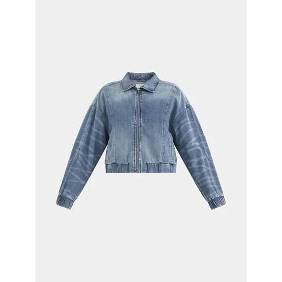Time and Tru Women's Cotton Denim Bomber Jacket, Sizes XS-XXXL | Walmart (US)