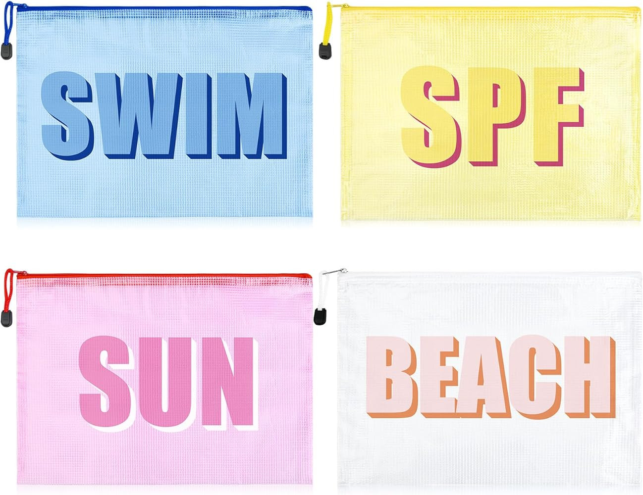 4PCS Beach Makeup Bags SPF Cosmetic Bags for Women Girls Summer Varsity Zipper Pouch Clear Waterproof Beach Toiletry Organizer Trendy PVC Makeup Bag for Travel Sandproof Essential | Amazon (US)