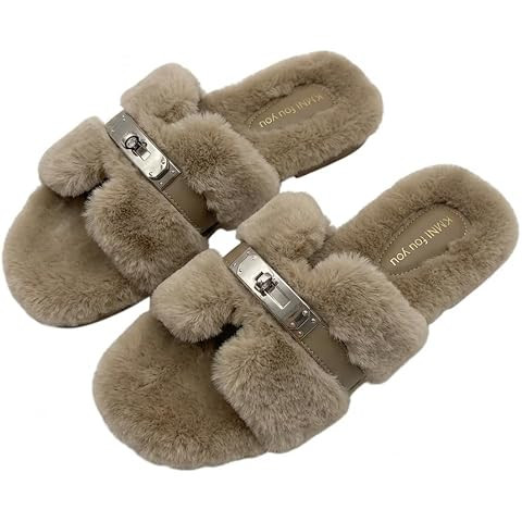 Axellion Womens Fuzzy Slides Open Toe Fluffy House Slippers Indoor Outdoor Furry Slide Sandals | Amazon (US)