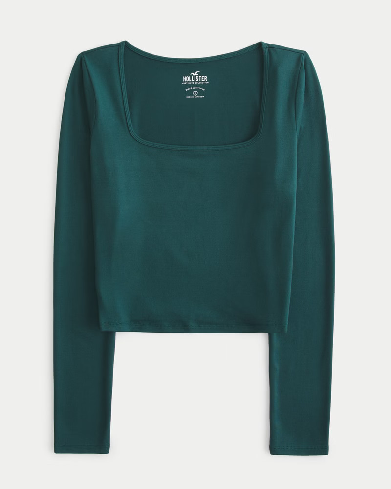 Seamless Fabric Long-Sleeve Square-Neck T-Shirt | Hollister (US)