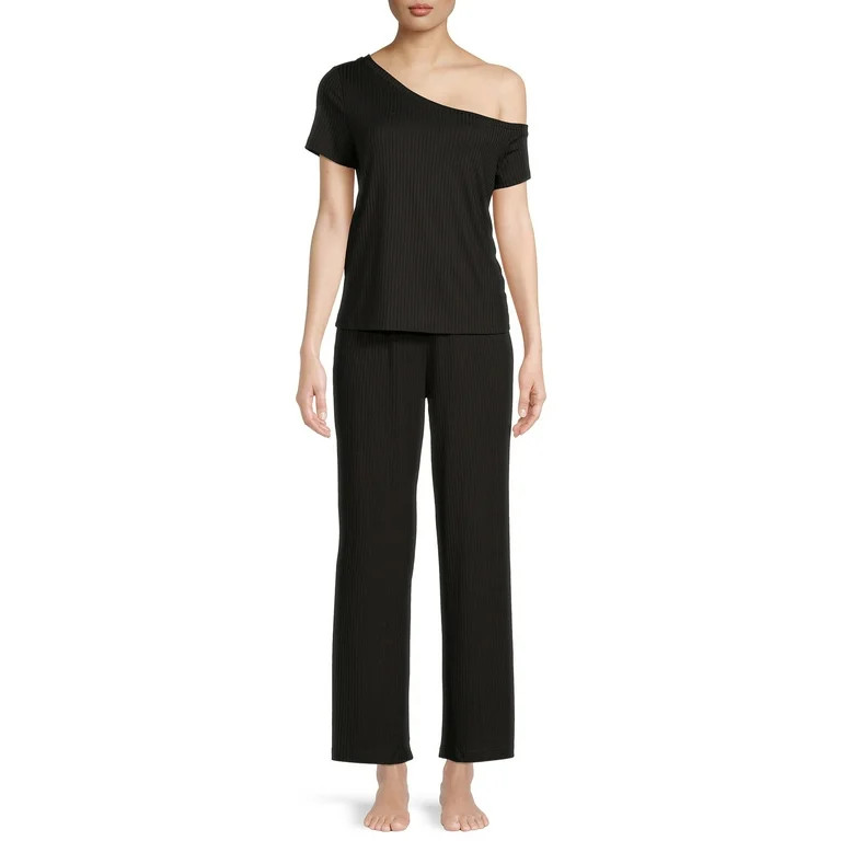 Secret Treasures Women's Off The Shoulder Tee and Pants Lounge Set, 2-Piece | Walmart (US)