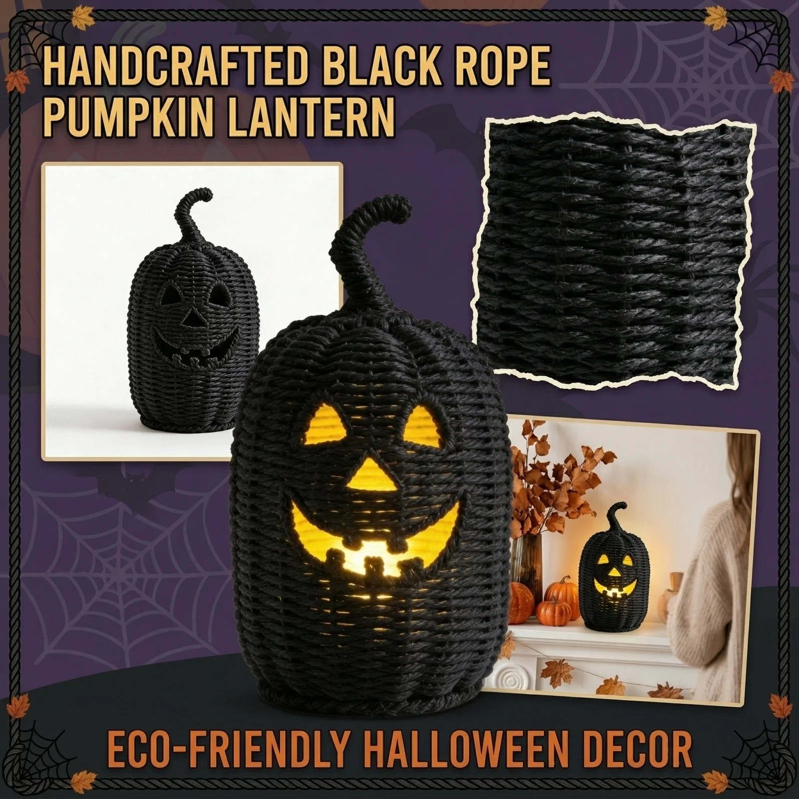 2026 New Dark Woven Rattan Jack-O-Lantern Lamp, Hollow Cutout Wicker Pumpkin LED Flameless Candle Light With Witch Hat Lid, Battery Operated Rustic Farmhouse Tabletop Decor | Walmart (US)