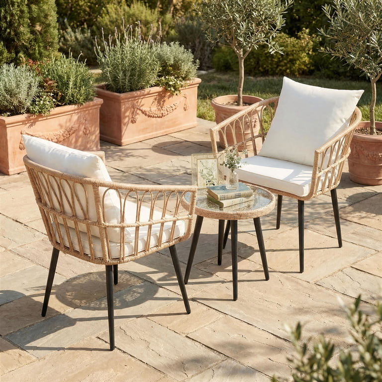 3 Piece Patio Bistro Set,Outdoor Wicker Apartment Balcony Furniture Sets, Rattan Table and Chairs... | Walmart (US)
