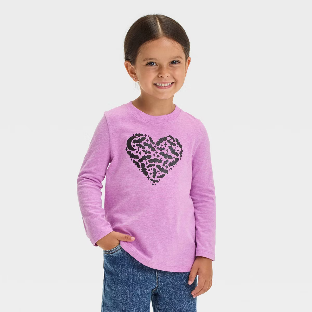 Toddler Girls' Halloween Bat Heart Long Sleeve T-Shirt - Cat & Jack™ Lavender | Target