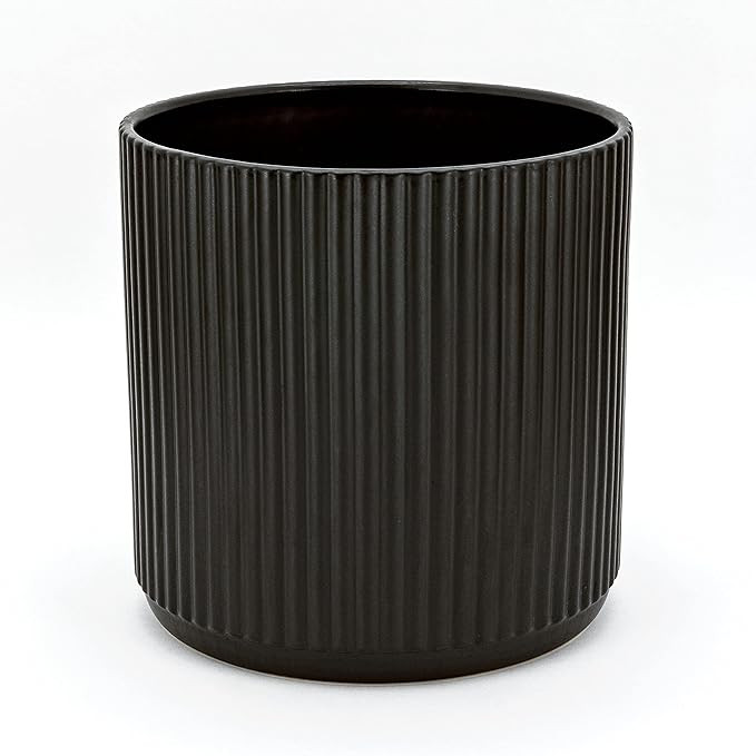 Amazon Basics Fluted Round Ceramic Planter, 8-inch, Black | Amazon (US)