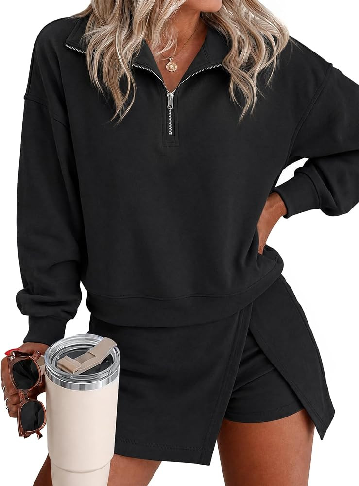 Yousify Womens 2 Piece Skirt Sets Half Zip Athletic Casual Travel Outfits | Amazon (US)
