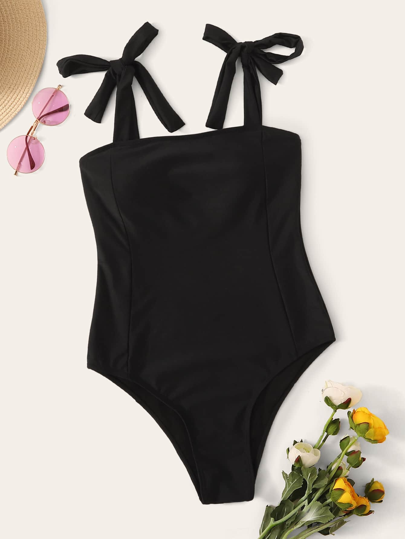 Tie Shoulder One Piece Swimsuit | SHEIN