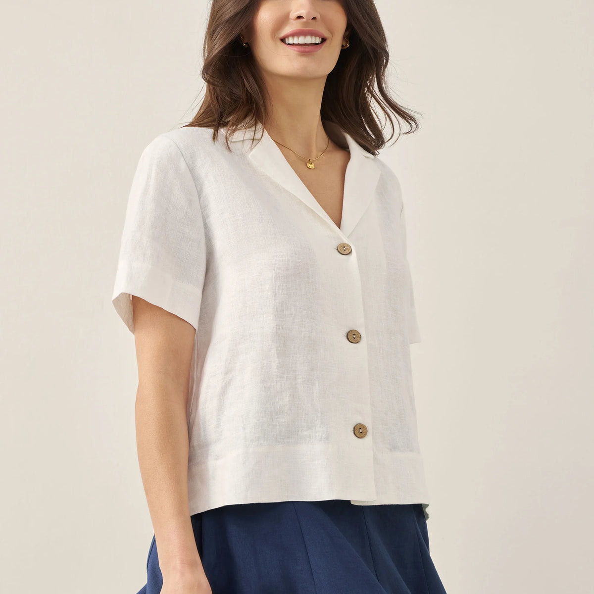 100% Linen Button-Up Short Sleeve Shirt ORENDA | LINTICO
