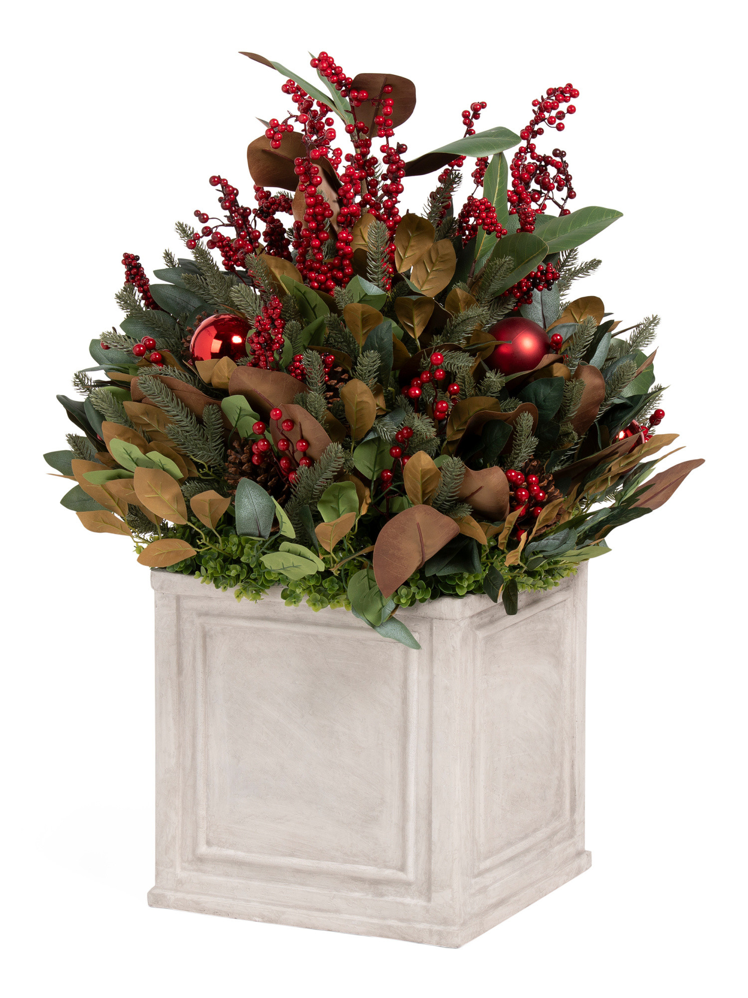42in Outdoor Christmas Evergreen Porch Pot With Ornaments | TJ Maxx