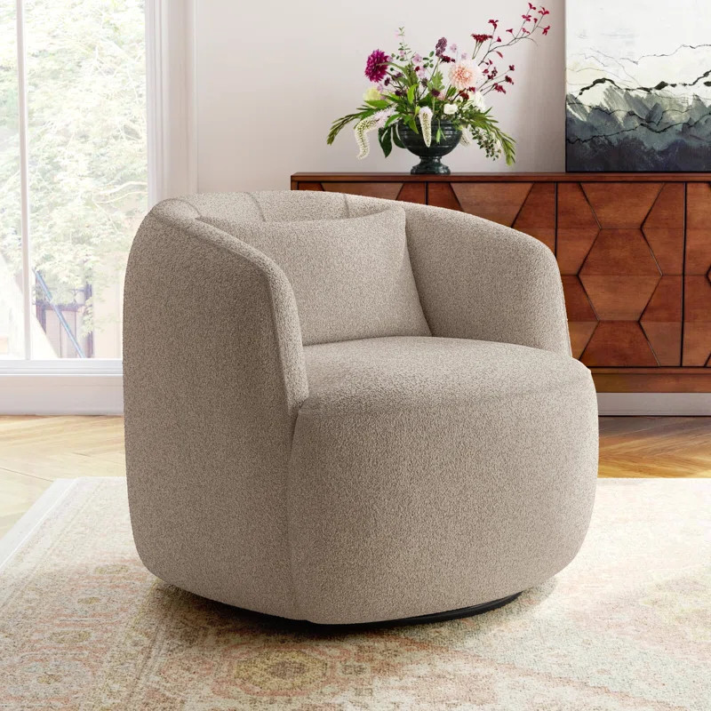 Overstreet 34" Wide Boucle Upholstered Swivel Armchair | Wayfair North America